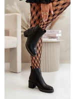 Ocieplane Botki Damskie Na Słupku Eko Skórzane Czarne Irittes Ocieplane Botki Damskie Na Słupku Eko Skórzane Czarne Irittes