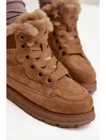 Zamszowe Śniegowce Trapery Damskie Na Platformie Z Futerkiem Big Star SS274370 Camel