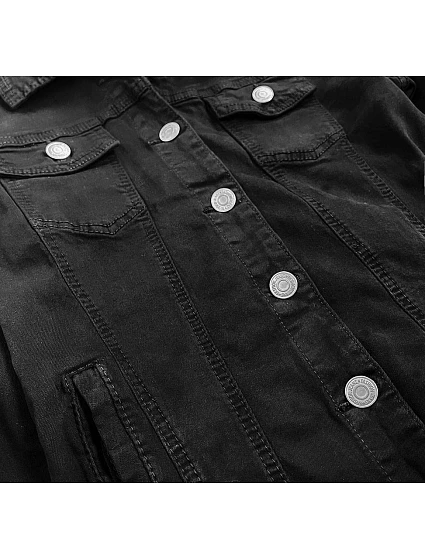 Vypasovaná černá dámská džínová bunda model 15032350 - FIONINA JEANS Vypasovaná černá dámská džínová bunda model 15032350 - FIONINA JEANS