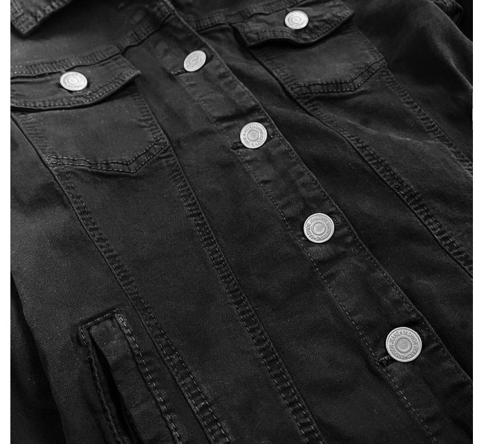 Vypasovaná čierna dámska džínsová bunda (F2331)