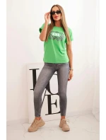 Dámska bavlnená blúzka s ozdobnou potlačou ESL zelená