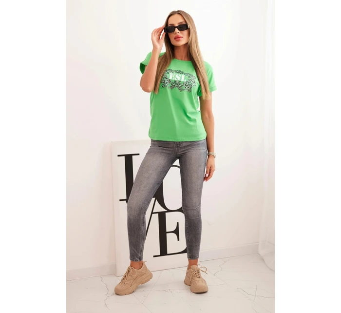 Dámska bavlnená blúzka s ozdobnou potlačou ESL zelená