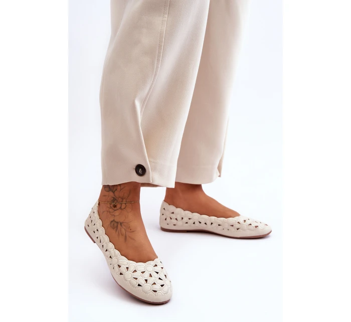 Ażurowe Błyszczące Baleriny Damskie Beżowe Visionary Ażurowe Błyszczące Baleriny Damskie Beżowe Visionary