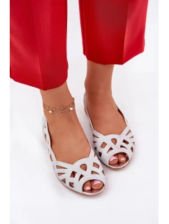 Dámske perforované baleríny Calgis s otvorenou špičkou - strieborné