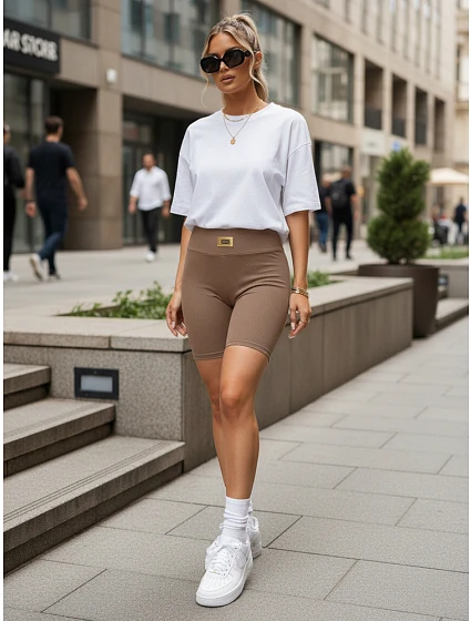 Dámske športové cyklistické šortky v kamelovej farbe, FashionStreet SY0558 Dámske športové cyklistické šortky v kamelovej farbe, FashionStreet SY0558