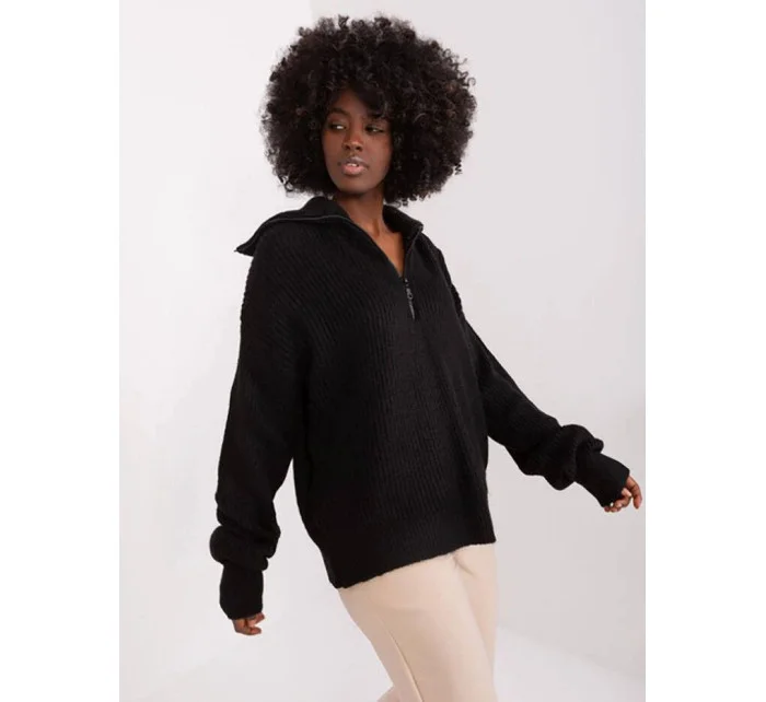 Dámsky voľný sveter s rolákom čierny (0374)