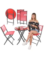 BALKÓNOVÝ NÁBYTOK SADA OKRÚHLY STÔL A 2 SKLADACIE STOLIČKY ČERVENÁ