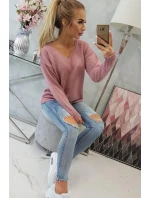Sveter s výstrihom do V tmavo ružový Sveter s výstrihom do V tmavo ružový