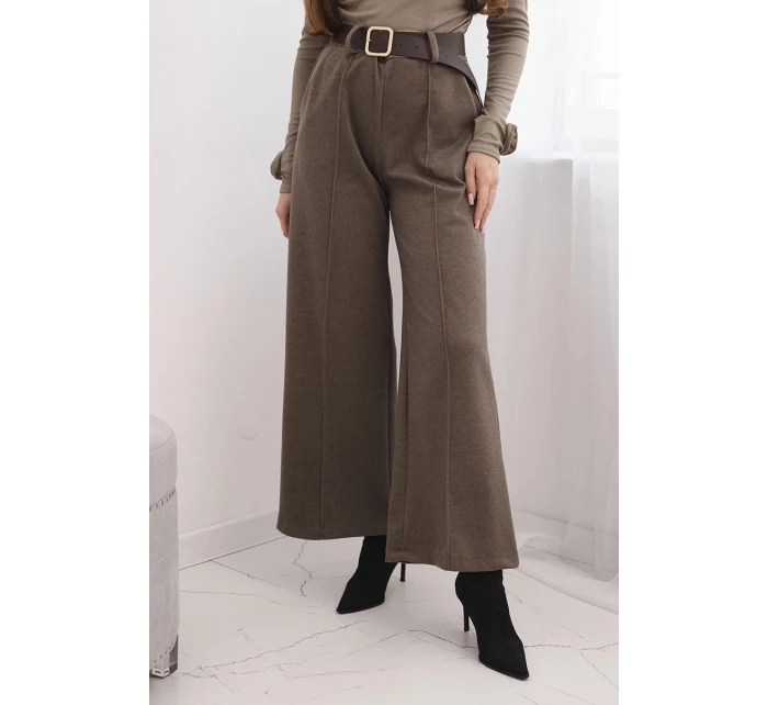 Dámské elegantní kalhoty s páskem a širokou nohavicí fango Dámské elegantní kalhoty s páskem a širokou nohavicí fango