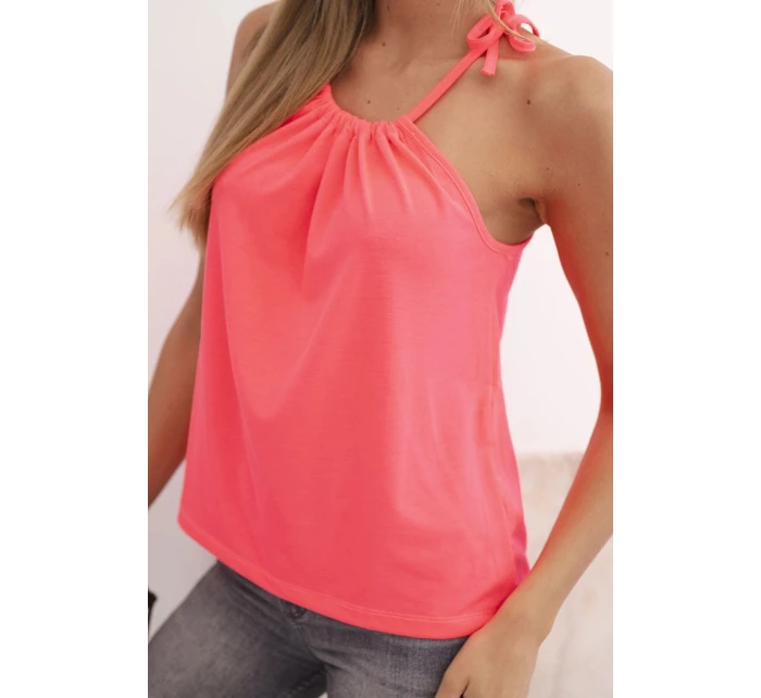 Dámská bavlněná tílko s vázáním u krku růžový neon