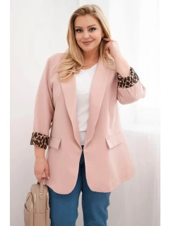 Dámske Plus veľkosť sako s leopardím vzorom podšívka tmavý prášok ružová
