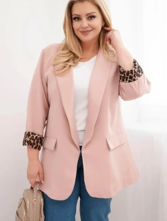 Dámske Plus veľkosť sako s leopardím vzorom podšívka tmavý prášok ružová