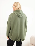 Dámska mikina Plus Size z viskózy s kapucňou a klokaním vreckom, farba khaki