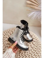 Ocieplane Botki Dziewczęce Lakierowane Na Zamek Srebrne Novita