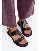 Kožené dámské sandály na nízkém podpatku Vinceza 86434 Černé