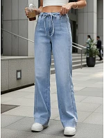 Dámske džínsy s vysokým pásom a širokými nohavicami modré FashionStreet UY2941