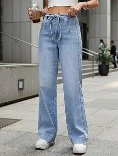 Jeansy damskie wide leg z wysokim stanem niebieskie model 22101995 - FashionStreet