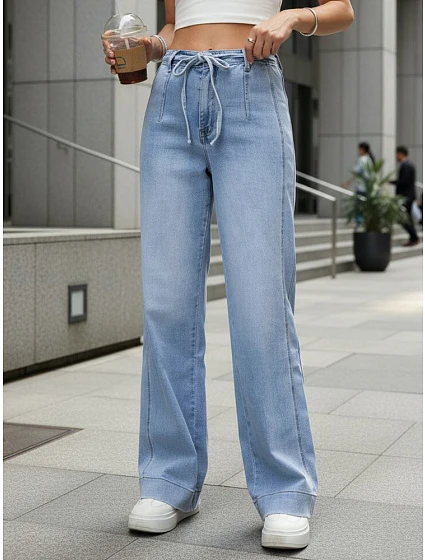 Dámske džínsy s vysokým pásom a širokými nohavicami modré FashionStreet UY2941