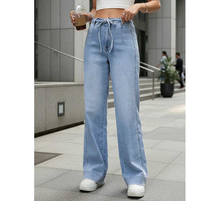 Dámske džínsy s vysokým pásom a širokými nohavicami modré FashionStreet UY2941