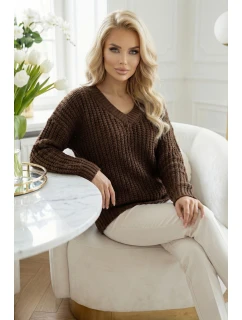 Teplý svetr oversize s vazbou a výstřihem do V model 21865253 - numoco basic