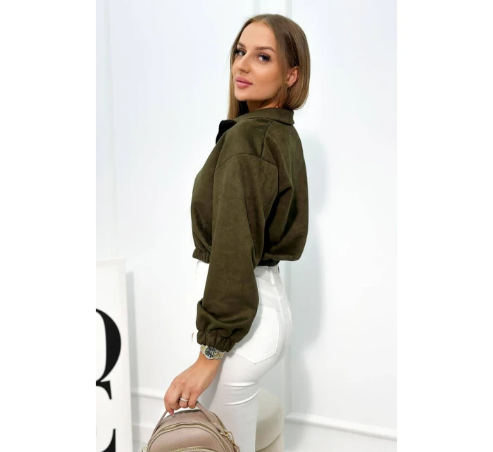Semišová mikina na zips khaki