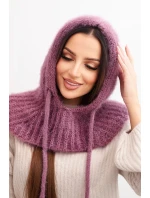 Dámská čepice s kapucí z jemným vzorem se šňůrkami fialový Dámská čepice s kapucí z jemným vzorem se šňůrkami fialový