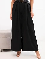 Dámske široké nohavice s opaskom čierne