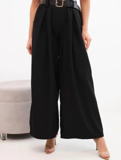 Dámske široké nohavice s opaskom čierne