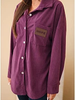 Dámská košile z model 22347746 bavlněná oversize s kapsami a dlouhým rukávem fialová tmavá - K-Fashion