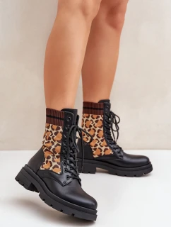 Botki Workery Damskie Ze Skarpetą W Panterkę Czarne Penthis