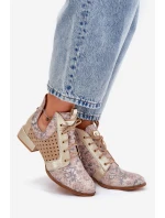 Skórzane Botki Trzewiki Maciejka 05541-04 Beżowo-Złote