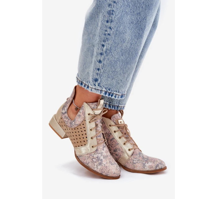 Skórzane Botki Trzewiki Maciejka 05541-04 Beżowo-Złote