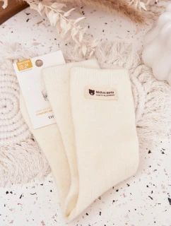 Teplé Vlněné Dámské Ponožky S Vyšívkou Ecru