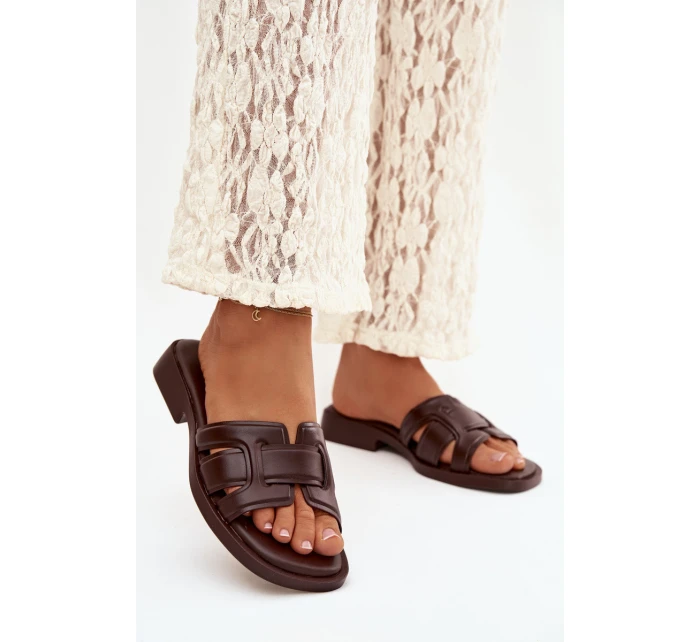 Dámské pantofle na ploché podrážce čokoládové Lorania Dámské pantofle na ploché podrážce čokoládové Lorania