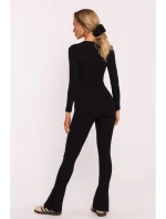 M816 Rebrované legíny s rozdelenou nohavicou - čierne