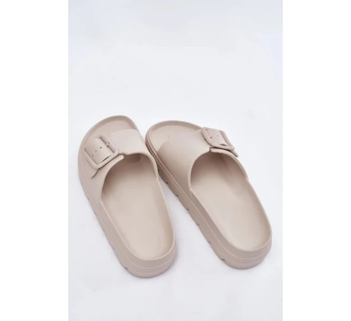 Dámske penové papuče s platformou a prackou - béžové