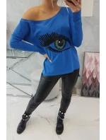 Halenka s potiskem a delšími model 18747553 chrpově modrá - K-Fashion Halenka s potiskem a delšími model 18747553 chrpově modrá - K-Fashion