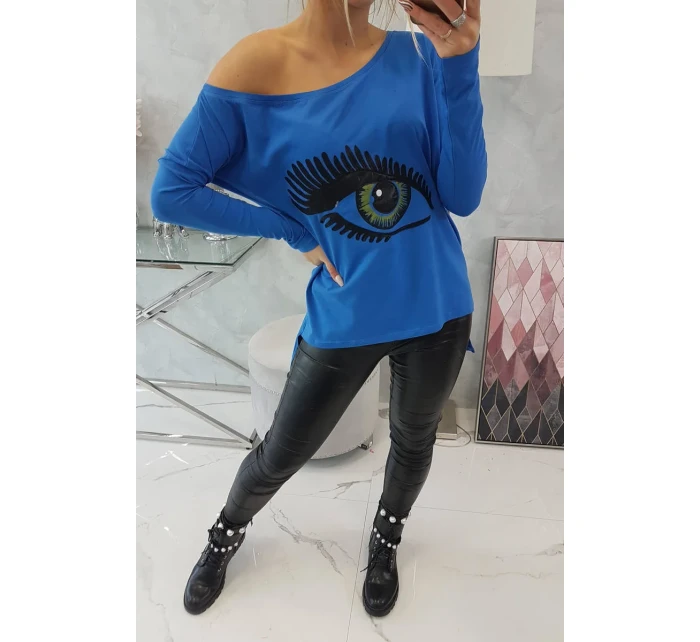 Halenka s potiskem a delšími model 18747553 chrpově modrá - K-Fashion Halenka s potiskem a delšími model 18747553 chrpově modrá - K-Fashion