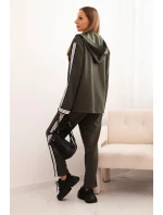 Dámsky viskózový set s lampasom a športovou bundou khaki