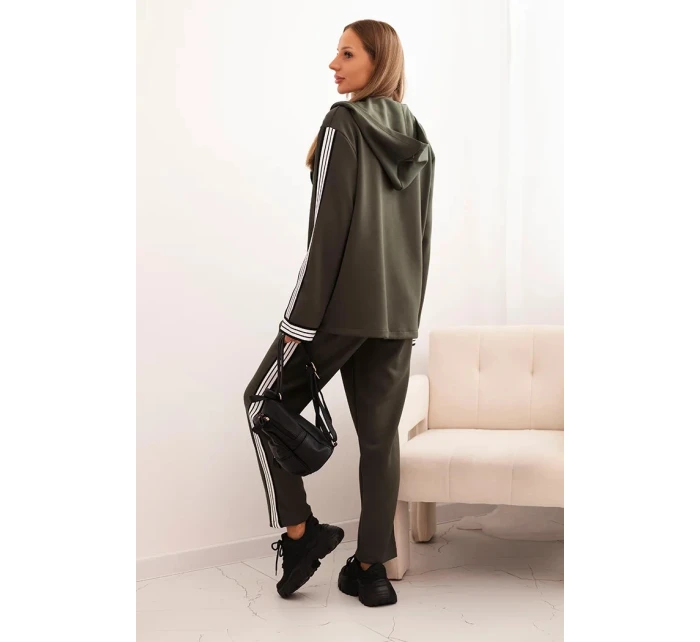 Dámsky viskózový set s lampasom a športovou bundou khaki