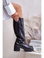 Skórzane Kozaki Damskie Przed Kolano Lewski 3432 Czarne
