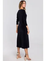 Sametové midi šaty s rukávy tmavě modré model 18003067 - Moe