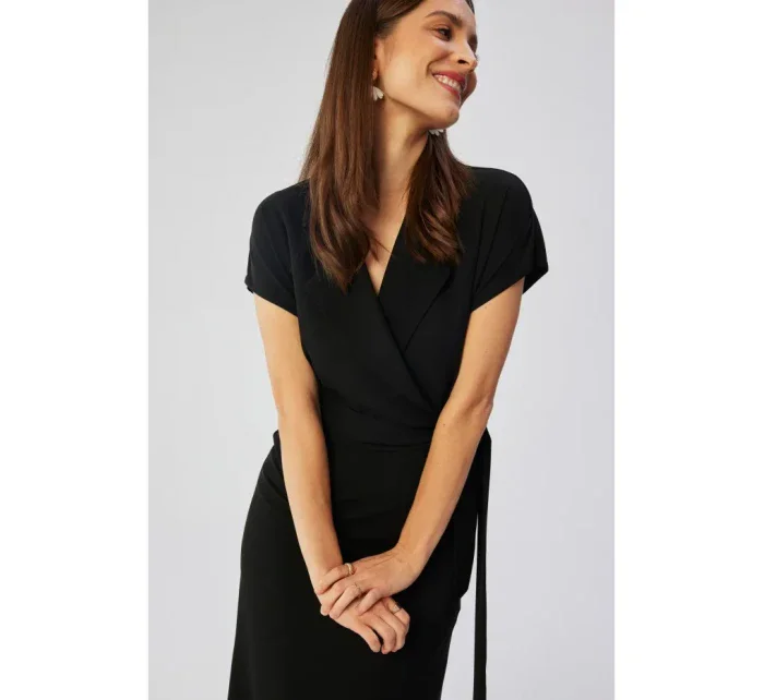 model 19647391 Košilové šaty s páskem na zavázání černé - STYLOVE