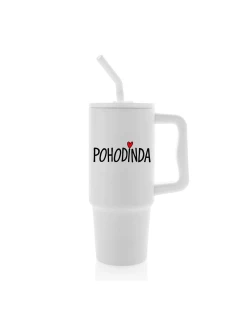 POHODINDA - bílá cestovní termoska s barevným víčkem 900 ml