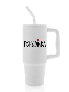 POHODINDA - bílá cestovní termoska s barevným víčkem 900 ml
