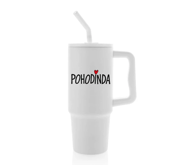 POHODINDA - bílá cestovní termoska s barevným víčkem 900 ml