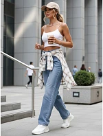 Dámske baggy modré džínsy s opaskom FashionStreet UY2945