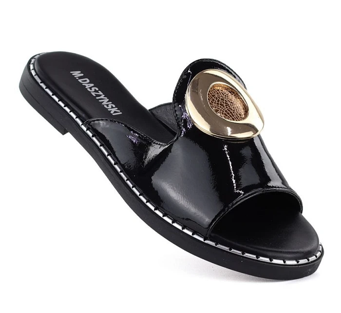 Dámské černé lakované žabky s ozdobou M.Daszynski model 22072506 - M. Daszyński