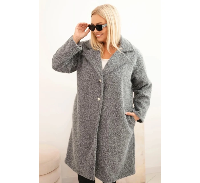 Dámsky kabát s vlnou a veľkým golierom v šedej farbe Dámsky kabát s vlnou a veľkým golierom v šedej farbe