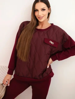 Dámska súprava z viskózy s prešívanou mikinou a nohavicami slivka